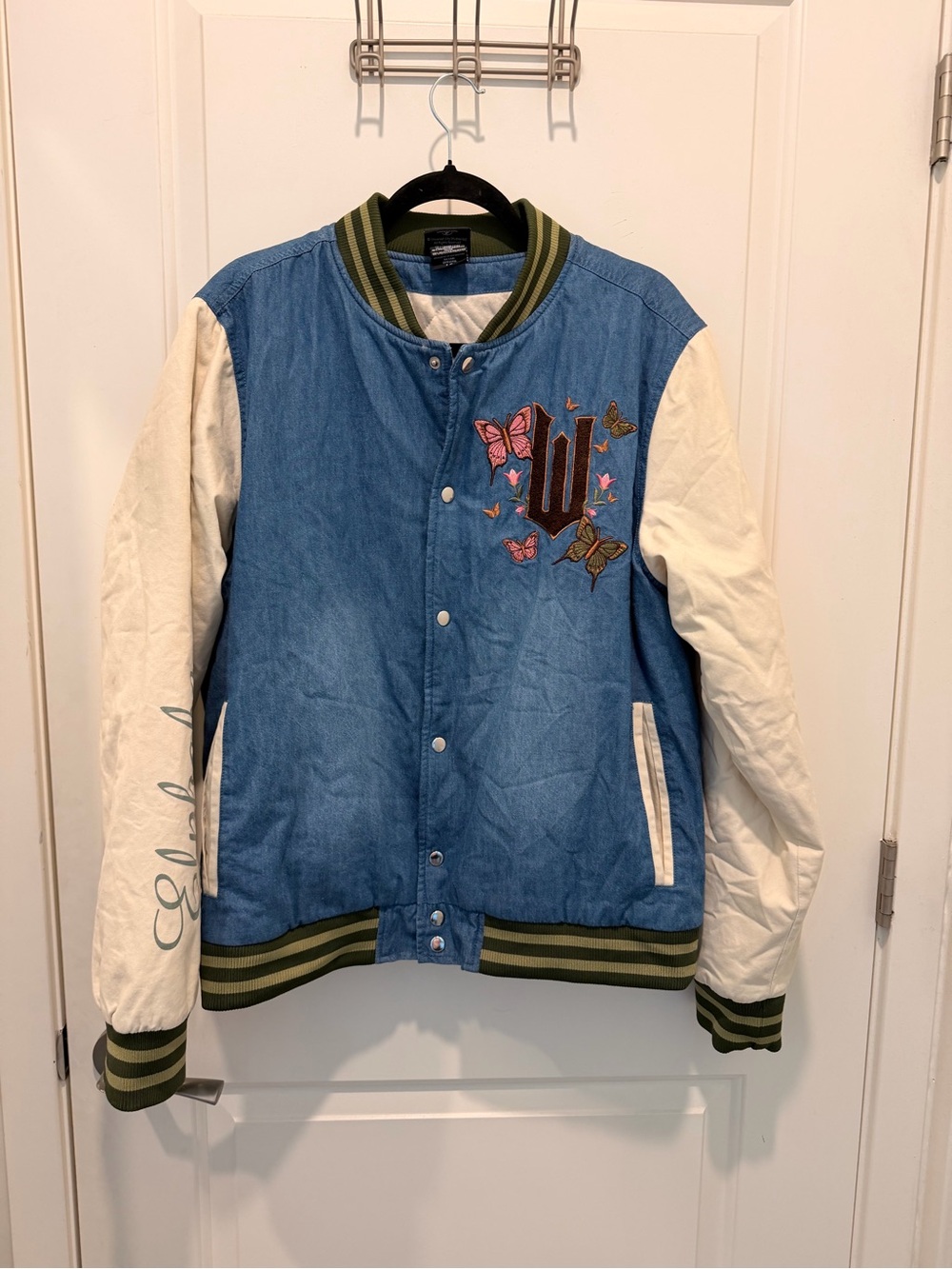 Wicked Glinda & Elphaba
Denim Varsity Jacket Size L